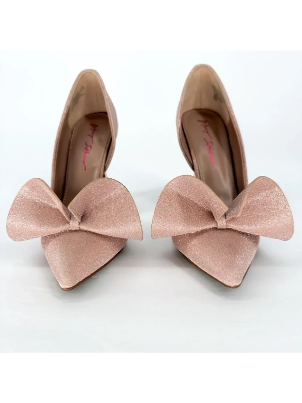 Betsey‎ Johnson Nobble Metallic Pumps Champagne Bow Heels Women’s 8.5 Stiletto - Picture 4 of 13